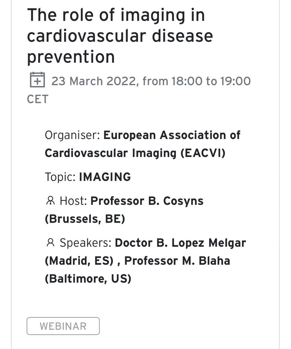 🔈Not to be missed, tomorrow #EACVI webinar #imaging in #cardiovasculardisease #prevention <a href="/EACVIPresident/">EACVI President</a> <a href="/Cosyns/">Cosyns Bernard</a> <a href="/escardio/">European Society of Cardiology</a>