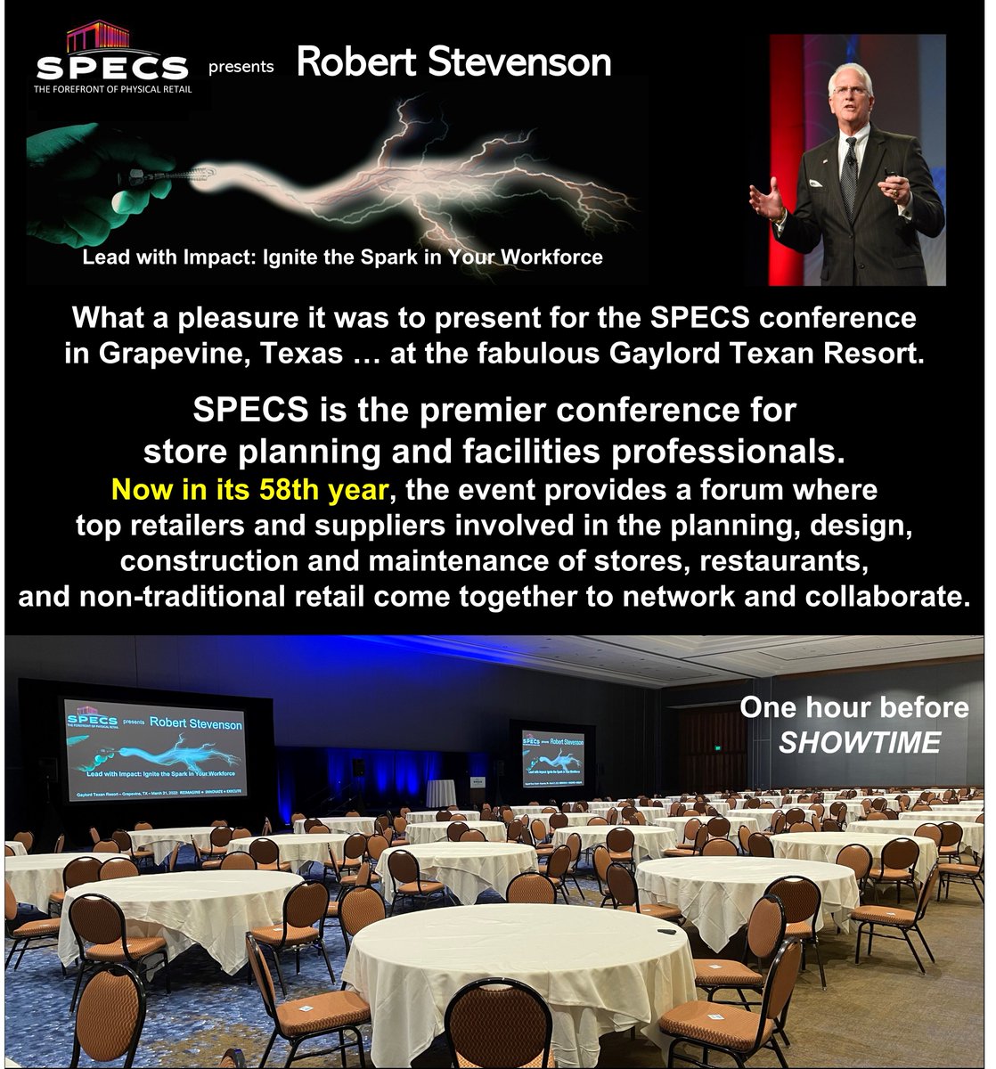 Seek_Excellence's tweet image. What a pleasure it was to present for the SPECS conference put on by Chain Store Age, in Grapevine, Texas … at the fabulous Gaylord Texan Resort. SPECS is the premier conference for store planning and facilities professionals. 

#ChainStoreAge #Keynote #SPECSShow2022 #Leadership