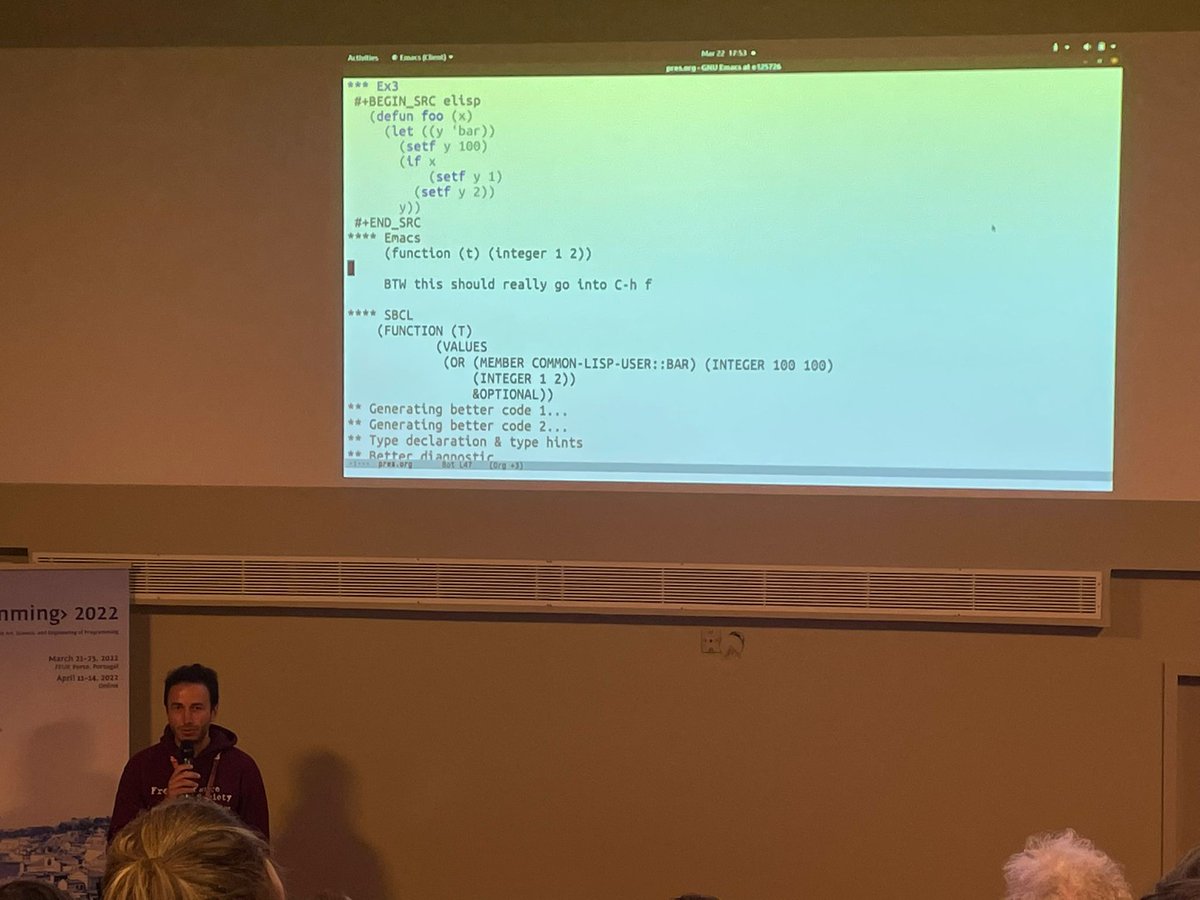 As usual super nice experience to attend and speak about the #Emacs native compiler at <a href="/elsconf/">EU Lisp Symposium</a> #ELS2022!
#freesoftware #gnu <a href="/dpoladpolad/">Davide Pola</a> <a href="/luknax/">luknax</a> <a href="/KyrillTkachov/">Kyrill Tkachov</a> <a href="/ghiggio2/">ghiggio</a>