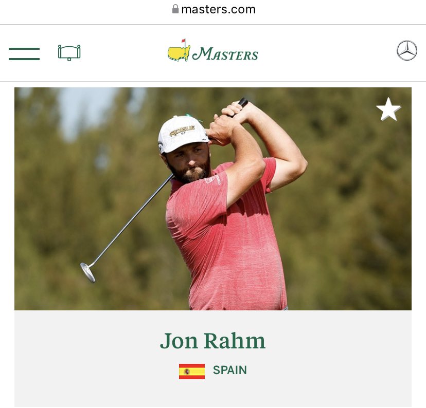 Jon Rahm’s pic on the official Masters site is of him holding his finish after a violent putter swing😂