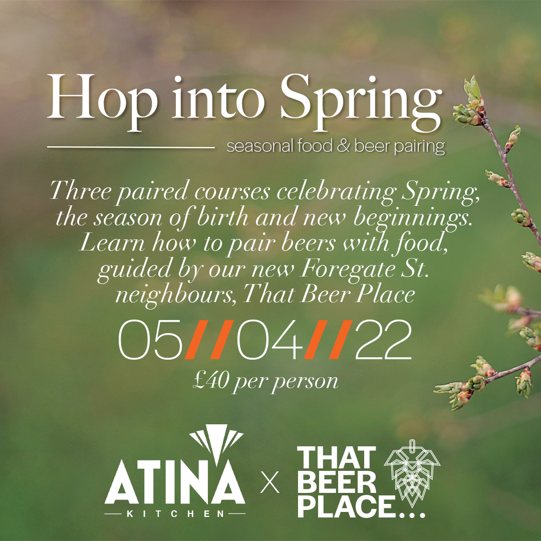 ThatBeerPlaceHQ's tweet photo. HOP INTO SPRING 🌱
@atinakitchen x @ThatBeerPlaceHQ

We were always gonna collab with our soon to be new neighbours, on Foregate Street, weren't we! 😍

A delicious, 3 course Spring inspired menu, matched banging beers &amp; bants

To book: 01244 320894
Limited spots @ShitChester https://t.co/Owymt09mvt