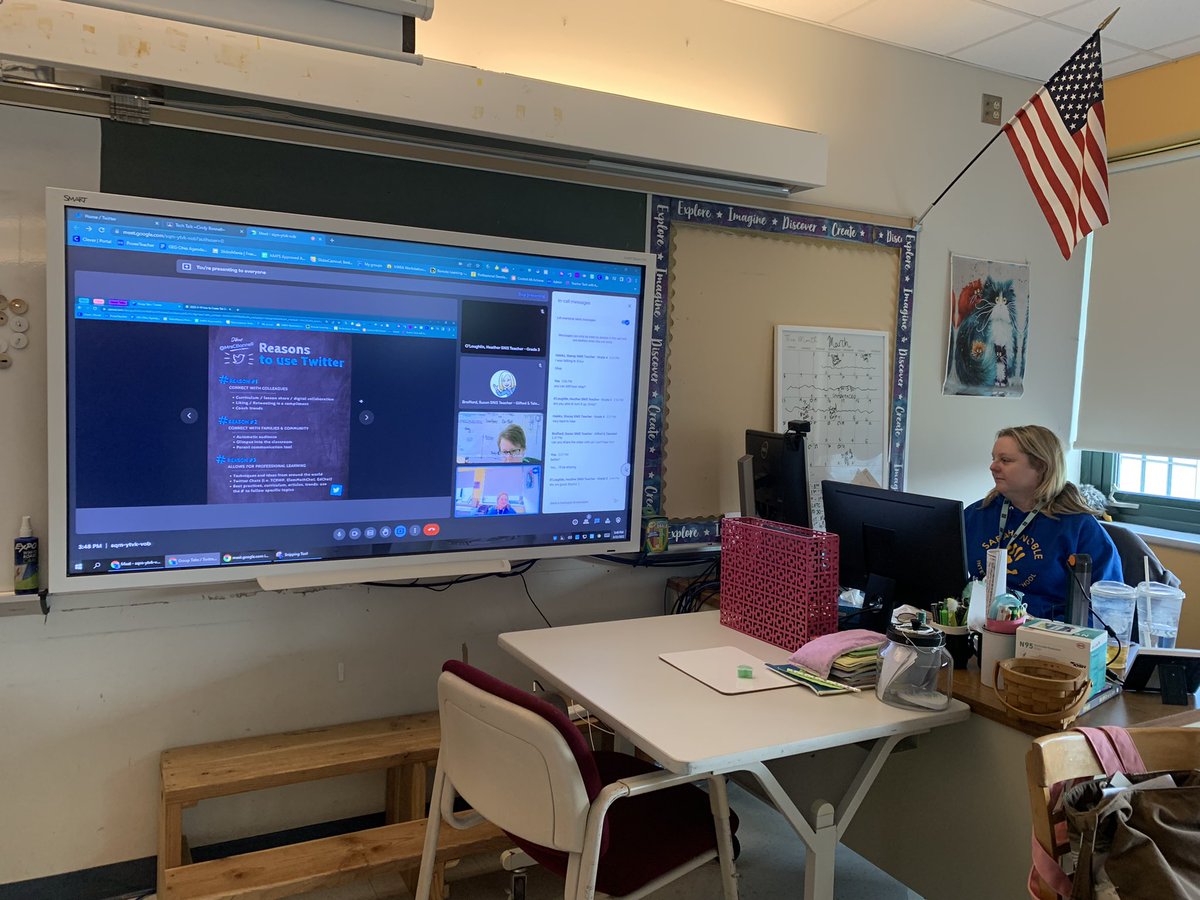 CortniJ's tweet photo. Our TI talking about the benefits of using Twitter as an educator! #bestPDaround #connectwitheachother @MrsCBonnell https://t.co/wOS3QaSZ0Q
