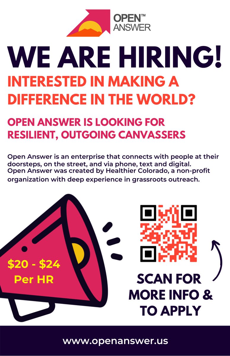 OpenAnswerUS's tweet image. We're Hiring! 
Some issues we work on include:
*Healthy air and environment
*Mental health access
*Criminal justice
*Access to affordable healthcare

If you believe in community mobilization, apply below!
openanswer.us/careers