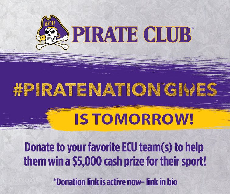#Arrrgh you ready for day of giving?! Follow along on our social media pages tomorrow as we update the Pirate Nation Gives leaderboard! 🏴‍☠️
•
•
•
Visit the link in our bio to give your donation! It is active now. #PirateNationGives