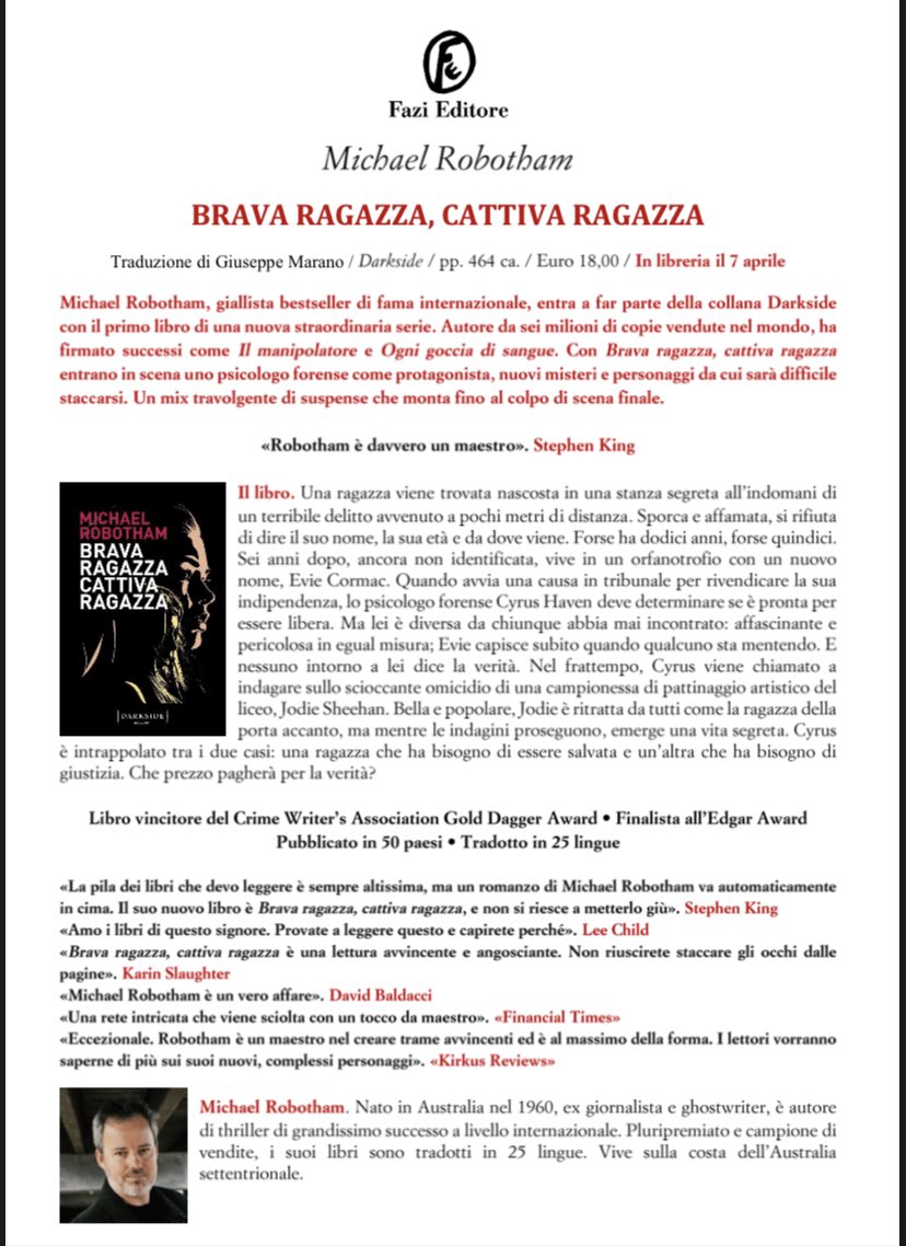 colvieux's tweet photo. #Libri Brava ragazza, cattiva ragazza di #Robotham Inizio  a leggerlo stasera. Grazie @FaziEditore  🙏 #Darkside https://t.co/bDqD2HI2rF