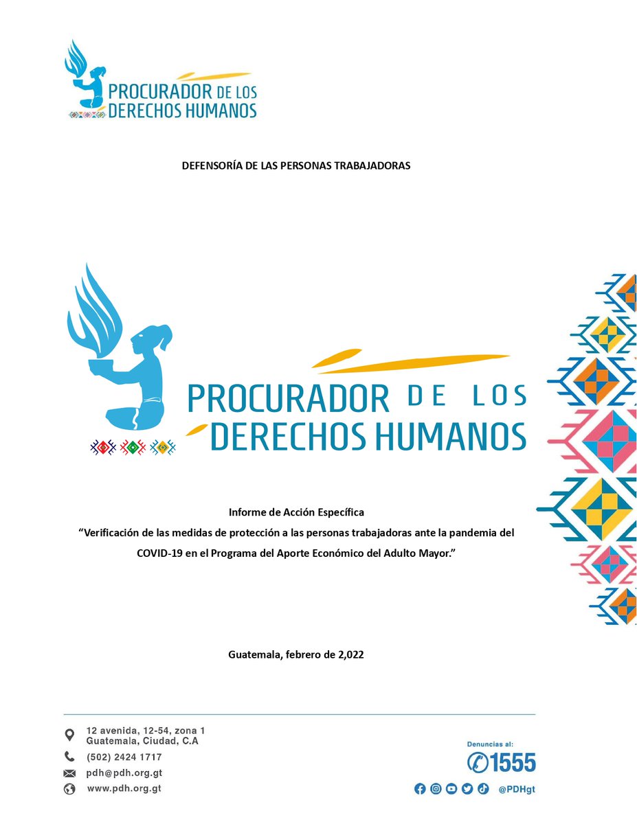 PDHgt's tweet photo. #HallazgosPDH #ConclusionesPDH y #RecomendacionesPDH de verificación de las medidas de protección a las personas trabajadoras ante la pandemia del #COVID19 en el Programa del Aporte Económico del Adulto Mayor del @MINTRABAJOGuate 
https://t.co/lWSUoQgmy8 https://t.co/N3wiz0yvNP