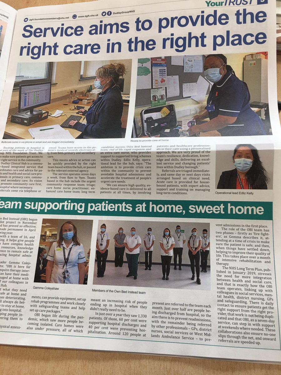KarenLe08016942's tweet photo. Fantastic to see @DudleyGroupNHS community teams featured in our Trust newspaper keeping people safe and well in our community 🙏🏻@ColeyshawGemma @EdlizKelly @biancamascare14 #OBI #clinicalhub #RightPersonRightplaceRightTime 🌟 https://t.co/R1JgVbsFxY
