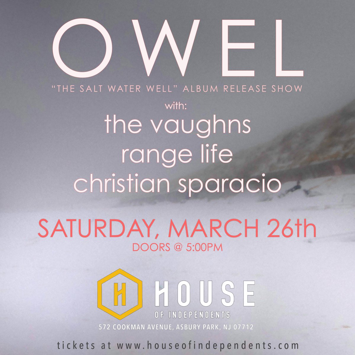 SATURDAY! EARLY SHOW!
<a href="/thevaughnsnj/">The Vaughns</a> 
<a href="/rangelifeband/">Range Life</a> 
<a href="/sparaciomusic/">Christian Sparacio</a> 
<a href="/HOIAsburyPark/">House of Independents</a> 

🎟 tickets:
ticketweb.com/event/owel-hou…