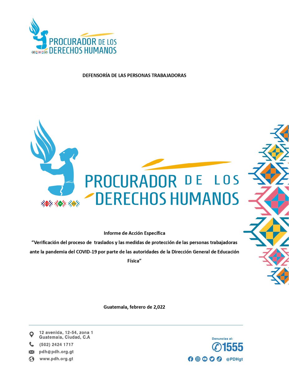 PDHgt's tweet photo. #HallazgosPDH #ConclusionesPDH y #RecomendacionesPDH de verificación del proceso de  traslados y medidas de protección de personas trabajadoras ante la pandemia del #COVID19 por parte  de la Dirección General de Educación Física
https://t.co/IpNOroojGd https://t.co/LLgjo5rCDy