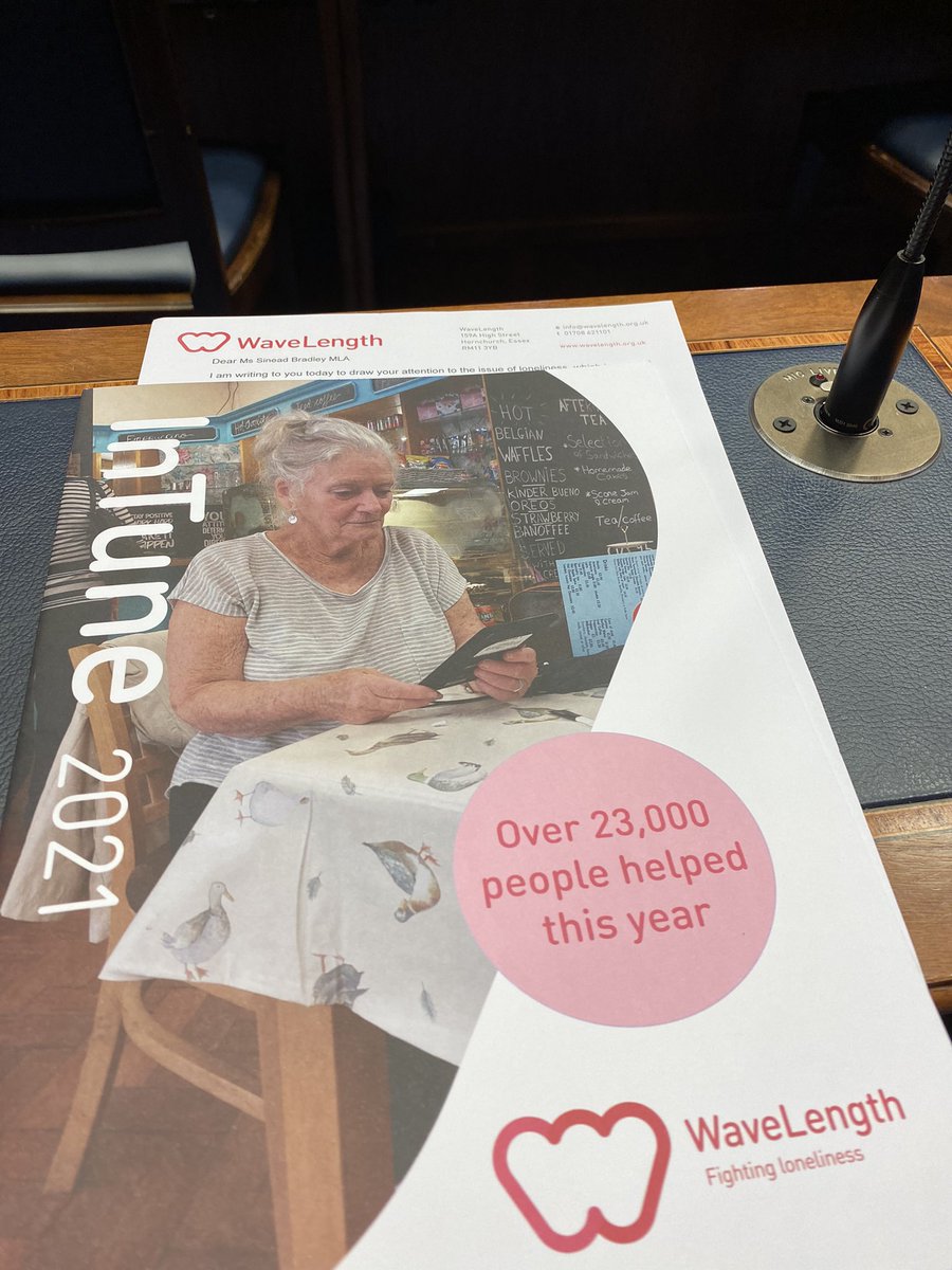 SineadBradleySD's tweet photo. Managed to get a quick read between items of business in Chamber today. @niassembly
Very interesting content @WaveLengthHelp - key points for any #LonelinessStrategy for NI. https://t.co/jqLU00naGW