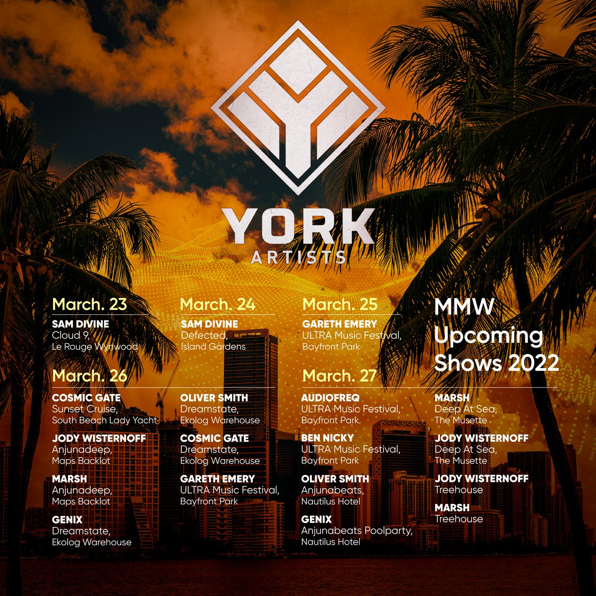 Here's where you can catch our artists at this year's #MiamiMusicWeek 🌴 #MMW