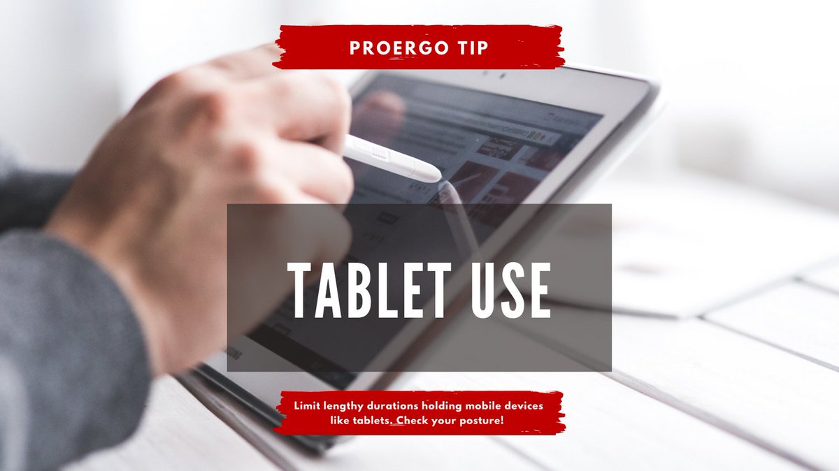 PRO_ergonomics's tweet photo. #PROtip
Here are some #ergonomic tips for #tablet use:
- Limit static holding to short durations 
- Use stylus
- Use external keyboard for typing 
- Use a strap to improve grip

What are some other tips?

#worksmarternotharder #TipTuesday #tabletergonomics #ergonomicconsulting https://t.co/CwkLTHNYDj