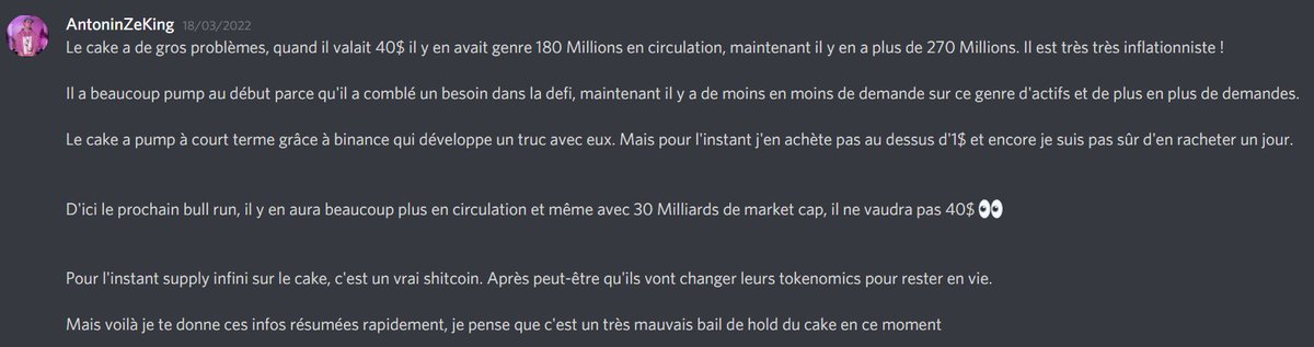crypto_futur's tweet photo. Vous en pensez quoi du CAKE ? 
On a l'avis ici d'un abonné qui était venu en live pour parler de la BSC pour ceux qui s'en souviennent. https://t.co/2bvn95RUxV