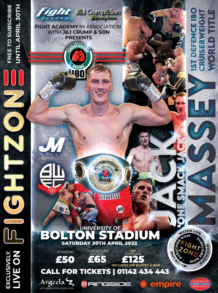 fightzonetv's tweet photo. 🌍The IBO World Cruiseweight Champion @jackmassey123 defending his World Title in Bolton.
📆 30th of April 2022
📍 Bolton Stadium
🖥️ Live on https://t.co/tmxgOQveKQ
#boxing #boxinguk #boxingfight #announcment #lastupdates #livesport #goldengloves https://t.co/bfiXG5DCtz