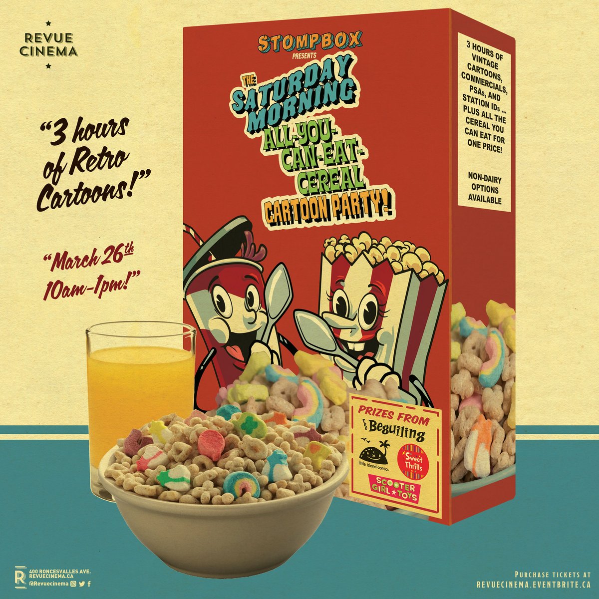 LittleIslandCmx's tweet image. Grab yourself some comics prizes (from yours truly) this weekend at  @RevueCinema's Saturday Morning Cartoon Party! 
All part of a complete comics breakfast.