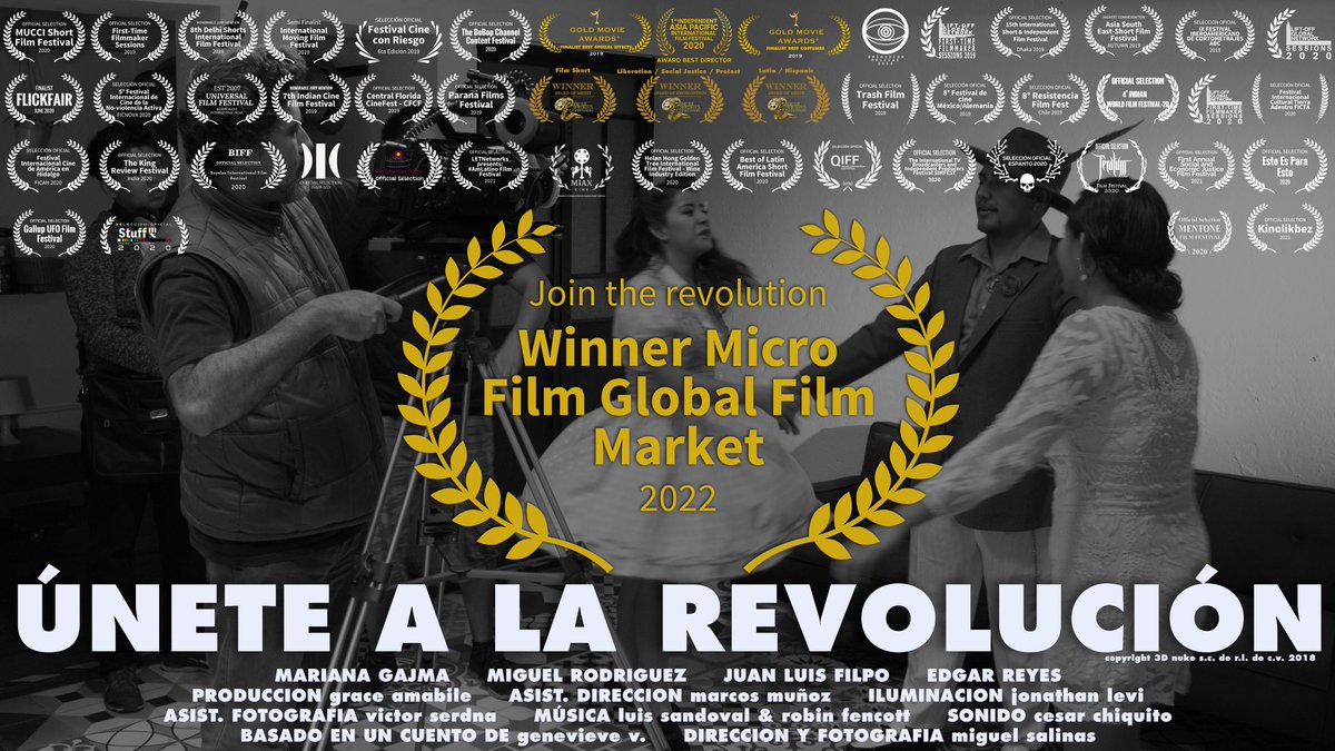 FilmSFX's tweet photo. Nuestro cortometraje 🎥 "Únete a la revolución" 🎥 ha sido ganador en el GLOBAL FILM MARKET 2022 en la categoría de micro film. Sorprendentemente sigue presentándose alrededor del mundo. Agradecemos a todos los involucrados en la producción! Veanlo  en #amazonprime de USA !. https://t.co/kJuvT29V2f