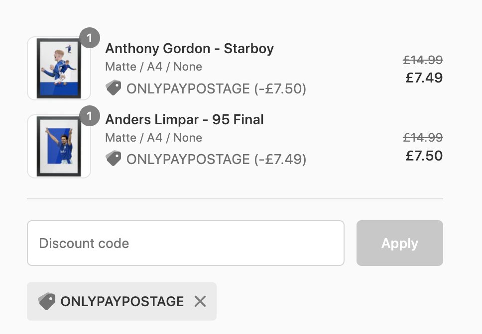 F0reverEvert0n's tweet photo. Blues it's been a hard week to be an Everton fan, but I want to put a few smiles on a few faces.

So for tonight only, grab any A4 print from my site and just pay the postage. That's £14.99 completely FREE!

Enter code ONLYPAYPOSTAGE at the checkout.

Please RT to spread the word https://t.co/yBAa1oEugO