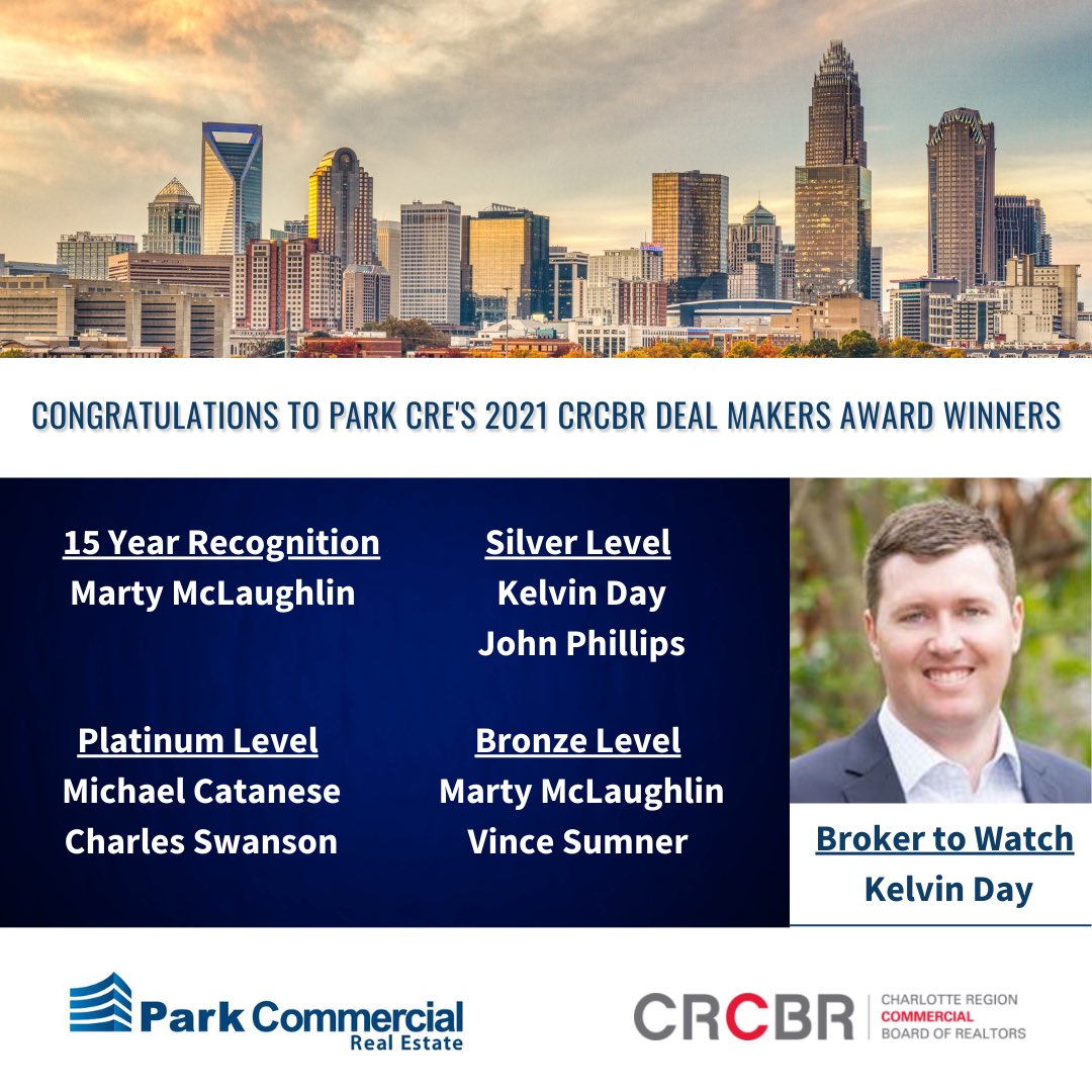 Congratulations to our 2021 #CRCBR Deal Makers Award Winners! 

Broker to Watch -
Kelvin Day

15 Year Recognition -
Marty McLaughlin

Platinum Level - 
Michael Catanese
<a href="/CSwansonCLT/">Charles Swanson</a>

Silver Level -
<a href="/day_kelvin/">Kelvin Day</a> 
John Phillips

Bronze Level -
<a href="/MJM0618/">Marty McLaughlin</a> 
<a href="/Vince_Sumner/">Vince sumner</a>