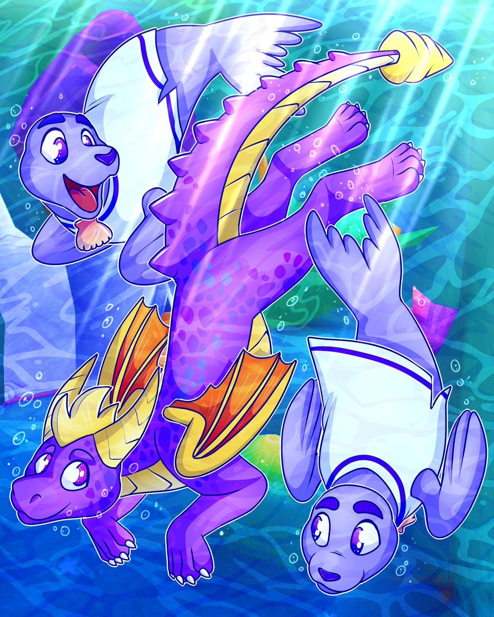 spyro and friends at seashell shore🐬