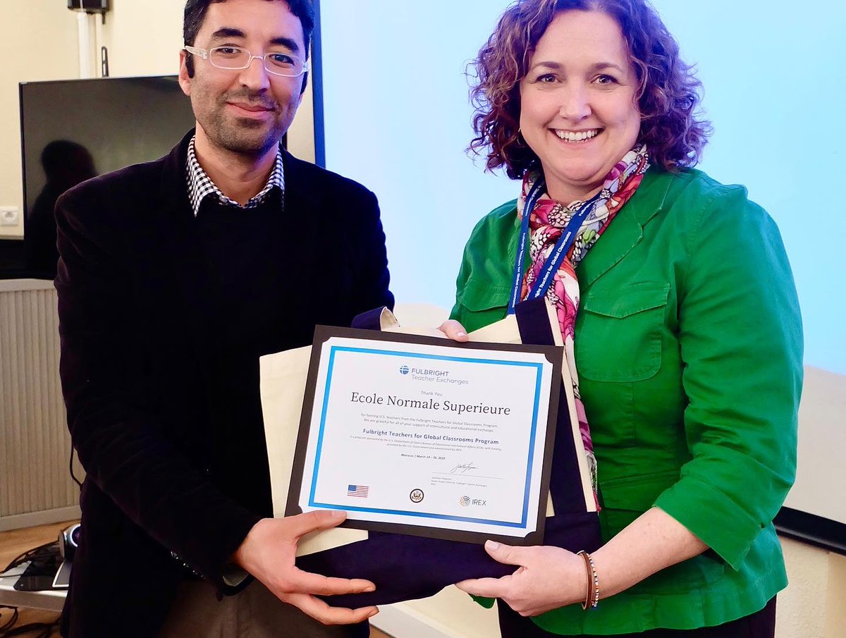 tbowworldlit's tweet photo. So grateful for my time in Morocco as a Fulbright Teachers for Global Classrooms fellow. Last week I presented about global citizenship education to professors and preservice teachers at Ecole Normale Superieure in Rabat. #fulbrighttgc #exchangeourworld #jsnglobal #jesuitschools https://t.co/KuzTMEXw83