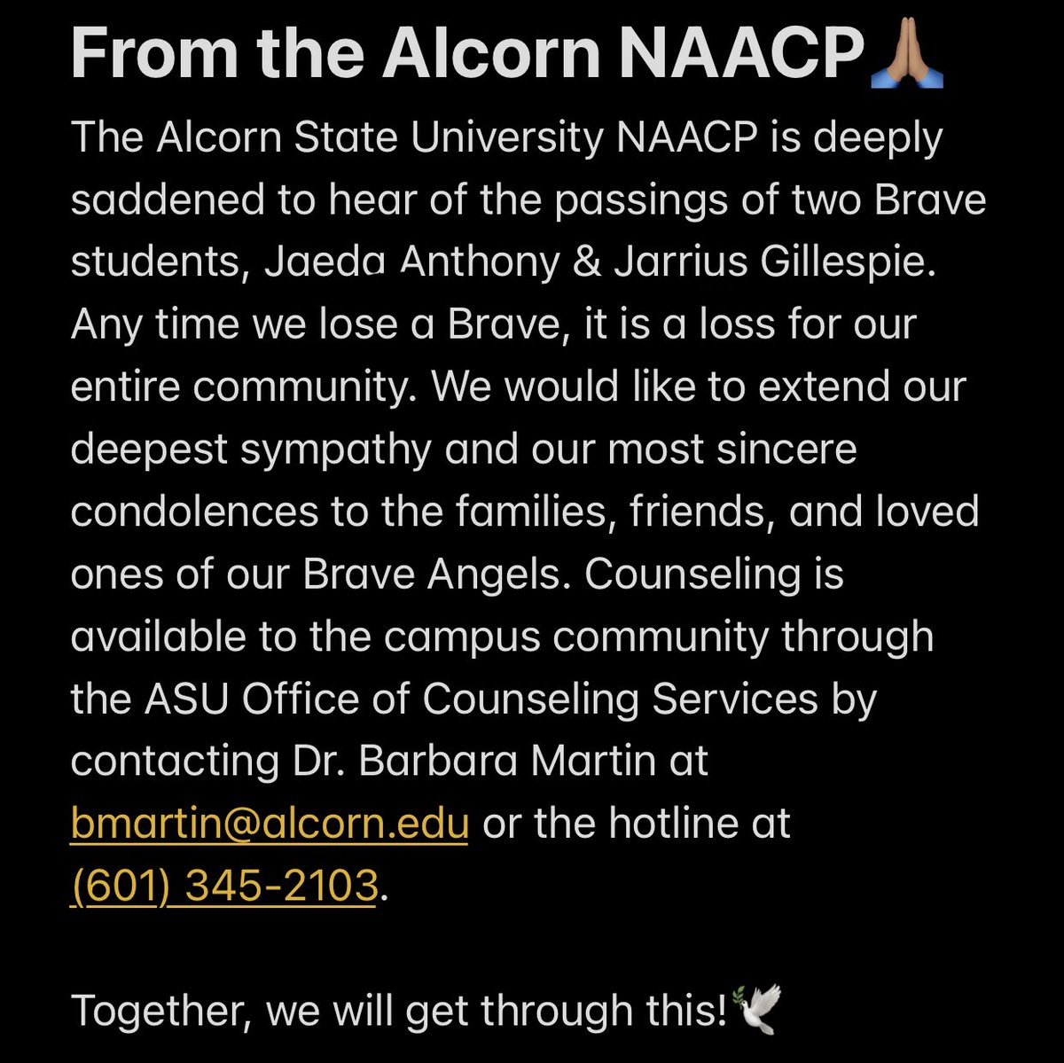 🕊💜💛🕊
From the Alcorn NAACP🙏🏽