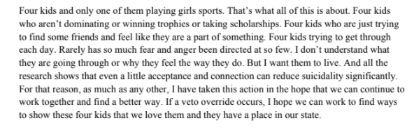 KatieMcKellar1's tweet photo. The most striking section of @GovCox's veto letter. #utpol #utleg https://t.co/TD38SWTPKS