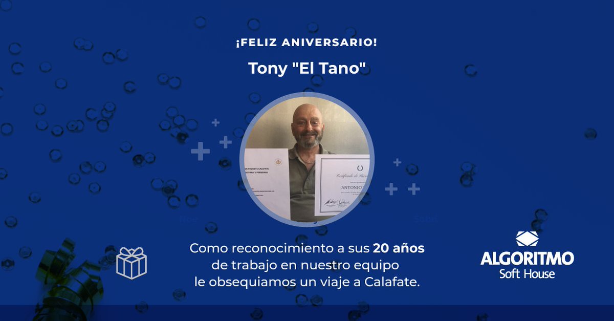 AlgoritmoCereal's tweet photo. 🎊¡Feliz aniversario!🙌

Tony "El Tano" es parte fundamental de nuestro equipo de trabajo.

Celebramos sus 20 años de trabajo y momentos compartidos en la empresa con este reconocimiento y un gran obsequio.
#algoritmo #software #rosario #argentina #sistema  #aniversario https://t.co/1FKgWweoOO