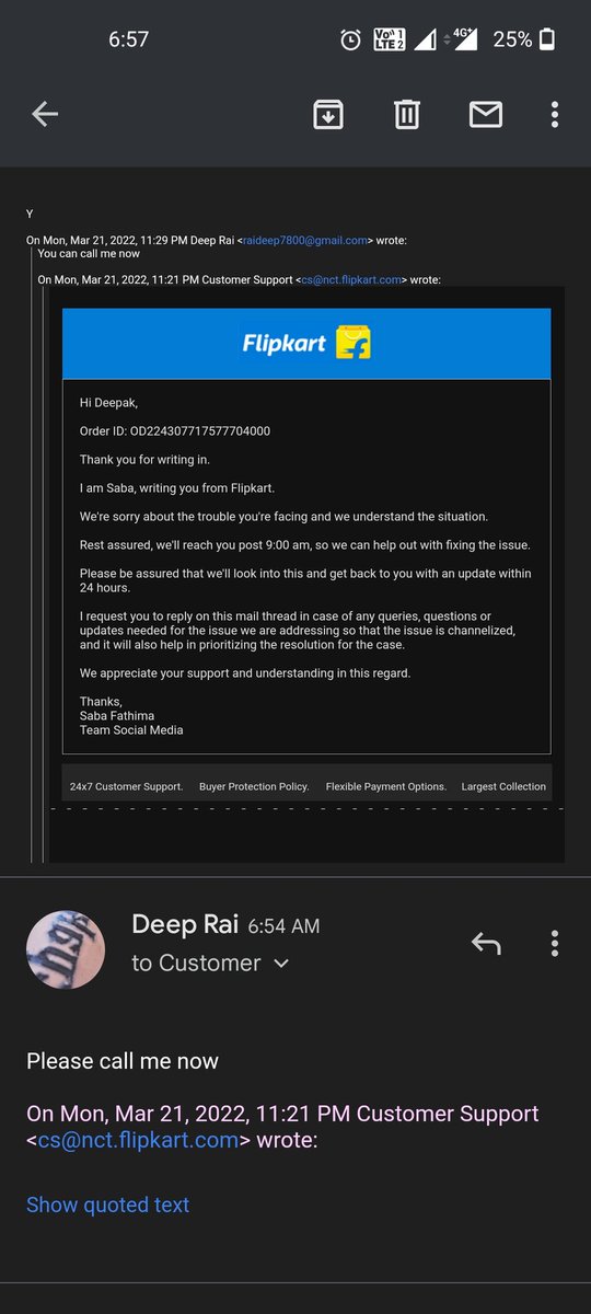 DeepakR03988980's tweet photo. They promised me to contact over call but still didn't make any call @flipkartsupport @BandBajaateRaho @Consumer2Court @consaff https://t.co/4hGcxLxotu