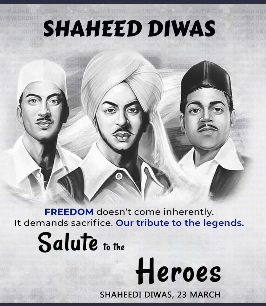 23 March is observed as #ShaheedDiwas to remember the contribution of these legendary patriotic revolutionaries #BhagatSingh, #Sukhdev &amp; #Rajguru whom put the nation above their lives.🙏