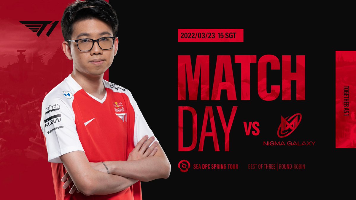 T1's tweet photo. [#T1DOTA2] 2022 DPC Spring Tour: SE Asia

It's GAMEDAY #T1NATION!

The boys are hungry for a win as they take on Nigma Galaxy SEA! Come out and support us!

🕒 15 SGT | 3 PM PHT
📺🇬🇧https://t.co/XXTKwju6Mz

#T1WIN #T1Fighting #igniT1on https://t.co/5XFiwgA5sg