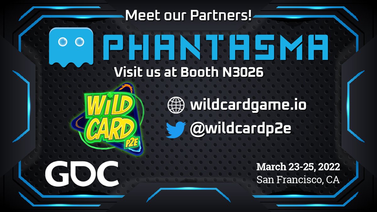 We're excited to tell you that the @wildcardp2e team is joining us at booth N3026 this week to talk to everyone attending <a href="/Official_GDC/">GDC Festival of Gaming</a> about why they chose to build on #Phantasma 

$SOUL #gamedevs #blockchaingaming #GDC2022