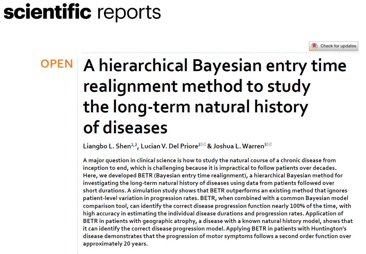 Hot off the press! Instead of following patients over decades, we developed a Bayesian entry time realignment method to synthesize short time-series data to infer the decades-long natural history of diseases! #opthalmology #DataScience Check out our paper: nature.com/articles/s4159…