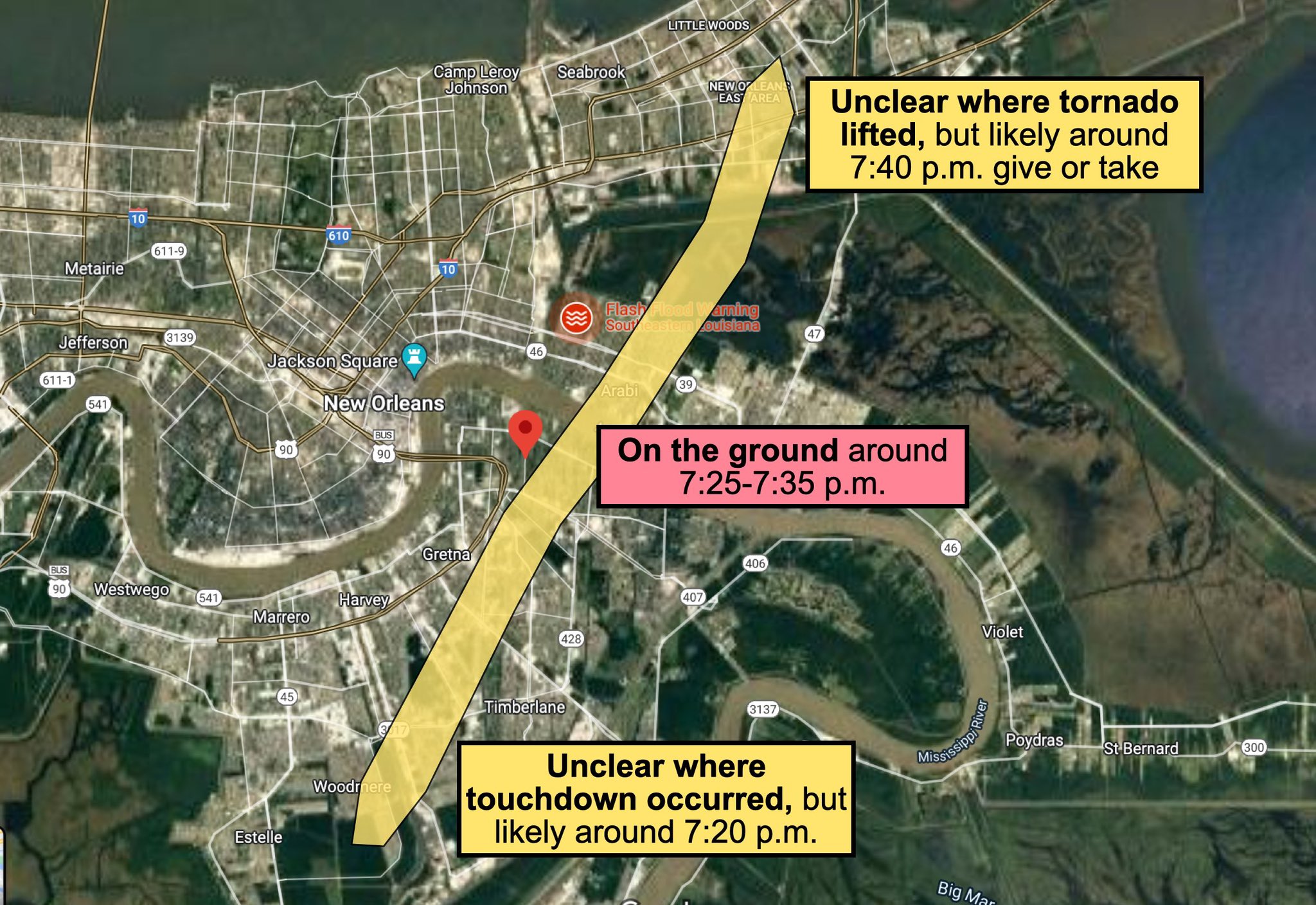 New Orleans Tornado 2025 Path Camala Sandye
