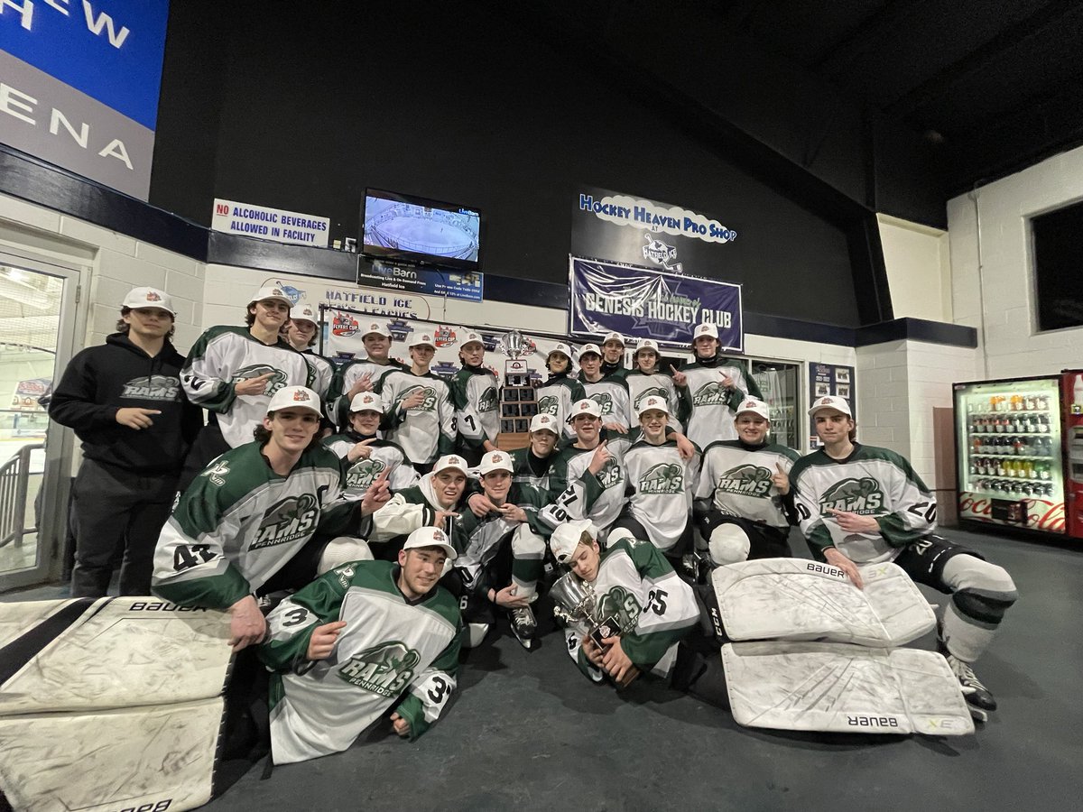 SOLsports's tweet photo. Pennridge celebrates winning its first ever Flyers Cup AA trophy.  The Rams defeated Council Rock South 5-1 in an all-SHSHL final. ⁦@TheSHSHL⁩ ⁦@PennridgeSD⁩ ⁦@PennridgeSports⁩ https://t.co/7ZspmI6lIQ