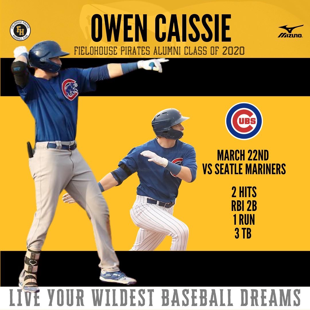 A big congratulations to our guy <a href="/owen_caissie/">Owen Caissie</a> on making his first MLB Spring Training start today with the <a href="/cubs/">Chicago Cubs</a>.

Owen did Owen things, ripping a 2B in the RCF gap for an RBI as well as a single and playing 9 innings of RF to finish 2-for-4 on the day.