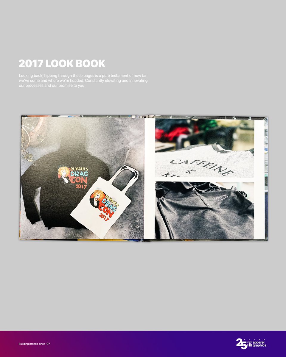 apparelgraphics's tweet image. Looking back, flipping through these pages is a pure testament of how far we’ve come and where we’re headed. Constantly elevating and innovating our processes and our promise to you.