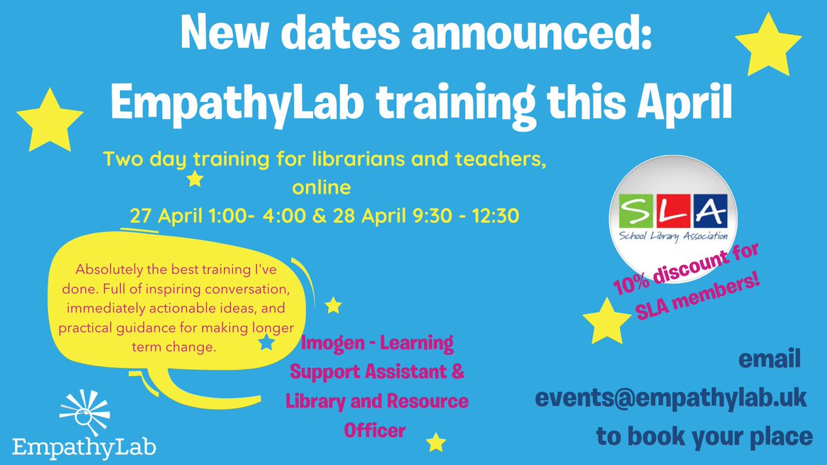 Announcing our next training dates- prepare for Empathy Day, understand the role of empathy in schools, libraries, communities. Join a growing EmpathyLab-trained workforce and support children to lead long term change empathylab.uk/training