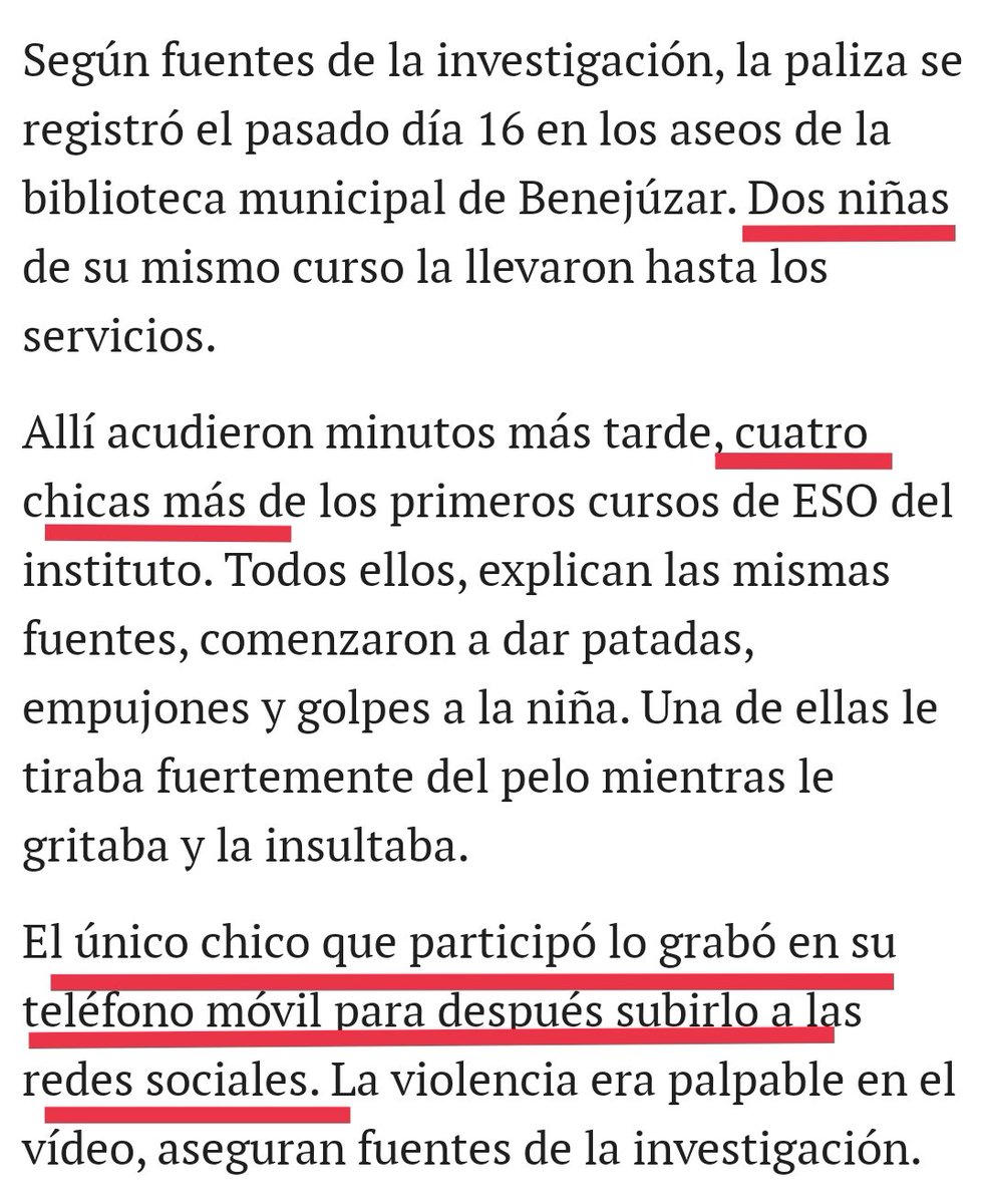⛔ BULO de <a href="/elmundoes/">EL MUNDO</a>. "Siete niños entre 11 y 14 años dan una paliza a una compañera de colegio de 11, lo graban y lo suben a las redes sociales".

❌ FALSO: Fueron seis niñas las que le dieron la paliza a una compañera. El único niño que había se limitó a grabarlo.