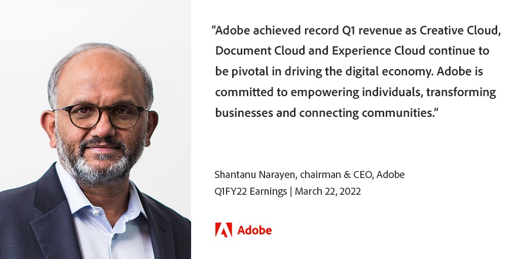 AdobeNews's tweet image. Adobe Reports Record Revenue in Q1 Fiscal 2022: adobe.ly/36lsVL9