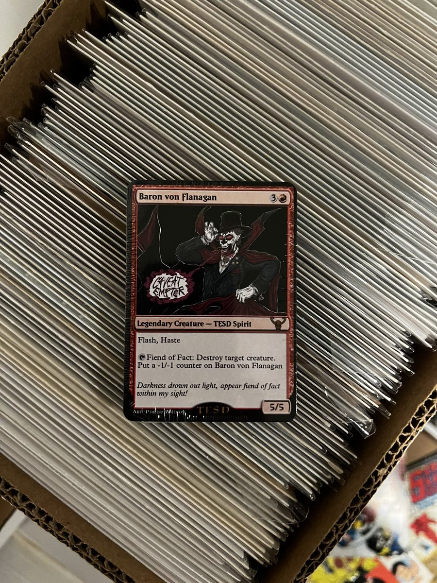 Loathstupid's tweet photo. Hear ye! Hear ye! How about another #Giveaway a full set of magic #TESD cards absolutely free. Comment #TESD on THIS POST ONLY and I’ll pick a winner Saturday at noon. #RetweeetPlease for everyone @DonovanTESD @SModfan @tesdgroupie @sundayjeff https://t.co/tnzIN5EwBk