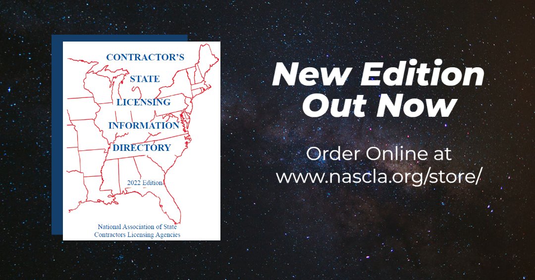 NASCLA1's tweet photo. NOW AVAILABLE the 2022 Edition of the NASCLA Contractor's State Licensing Information Directory. Head to our bookstore to purchase the latest edition! https://t.co/3AlnRS6pd6

#Publications #NASCLA #ContractorDirectory #CLSID #2022Edition https://t.co/Bbu0fBM7VW
