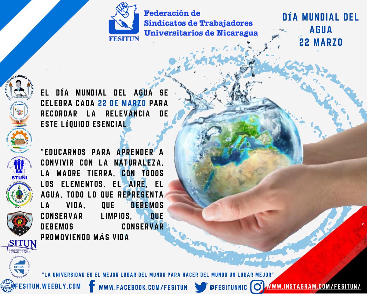 #22Marzo En el Día Mundial del Agua, fecha en la cual debemos de recordar la relevancia de este líquido esencial.
#FESITUN 
#FNT