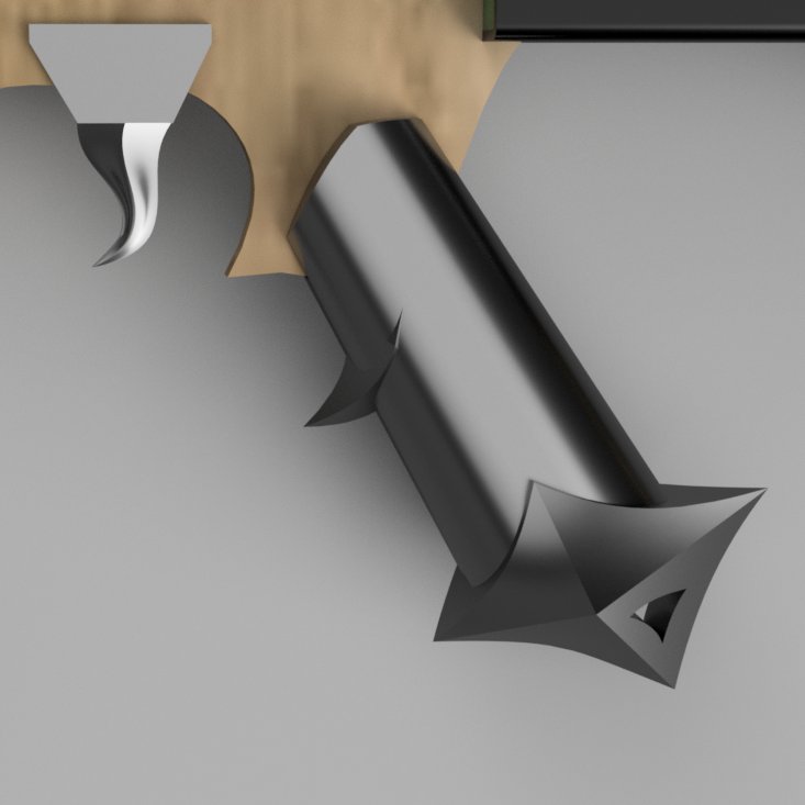 Close up of the grip and trigger renders for the #ReaverVandal fan project! I love how the starburst came out on the base of the grip. We're closing in on the end and I can't wait to share more! #Fusion360 #propmaking #props #render #Valorant #FredCosplay22