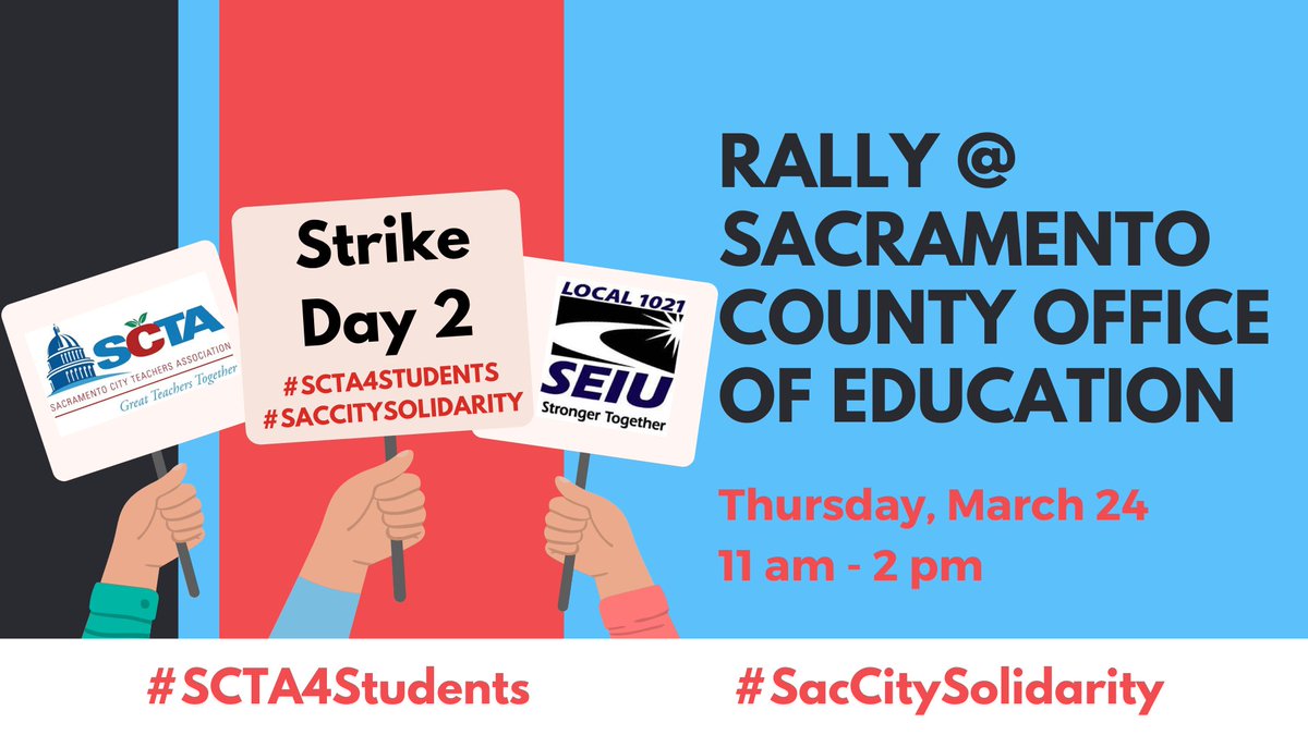 SacTeachers's tweet photo. We're taking the strike to the @sac_coe on Thursday! Get ready to rally and get loud!
#SCTA4Students #SacCitySolidarity 

RSVP here: https://t.co/8drsYvounj https://t.co/23fiTmvogi