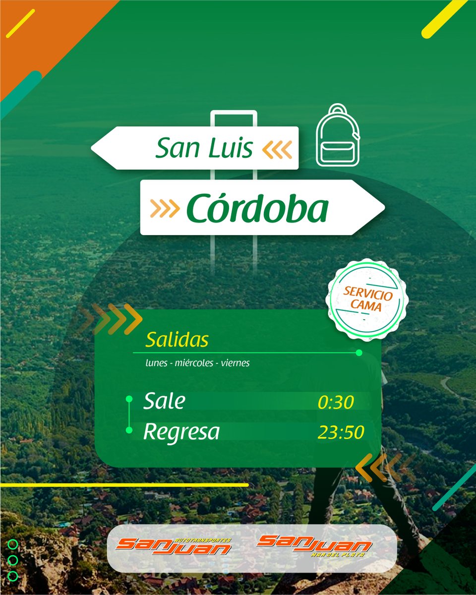 ATSJViajes's tweet photo. ¡Seguimos sumando nuevos servicios! 🤩

✅ Ahora, con más frecuencias semanales hacia los destinos más elegidos por vos 🚌

📍 San Luis, Tucumán y Córdoba.

¿Te gustaría que sumemos más horarios en otros destinos? 🤔

#ATSJ #transporte #sanjuanargentina #sanluis #cordoba https://t.co/LyRlYgPKFU