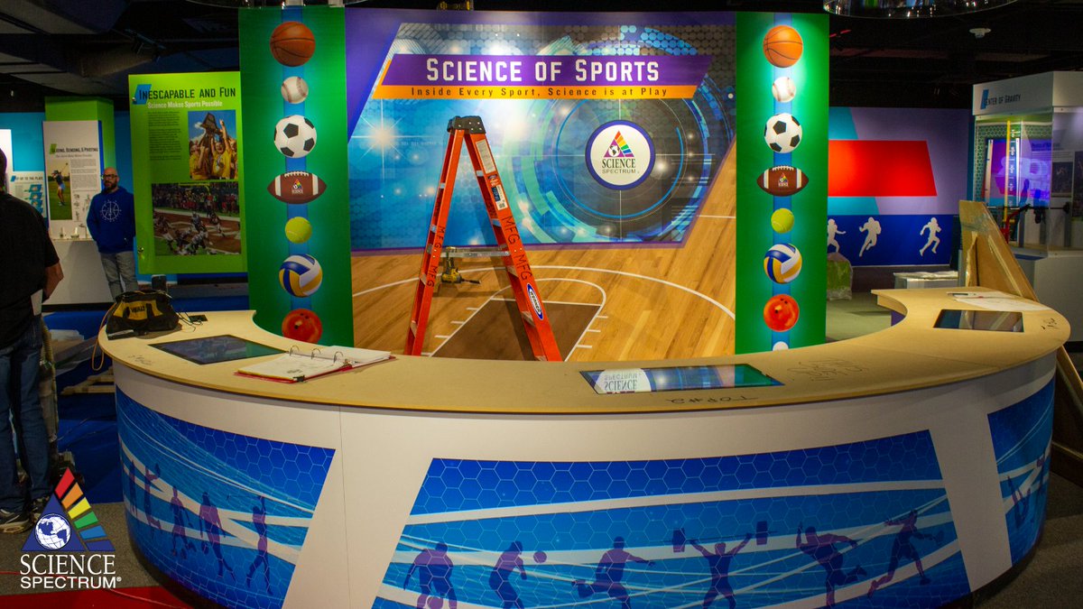 sciencespectrum's tweet photo. We know you've been curious: take a peek inside the renovations for the Science of Sports exhibit at #ScienceSpectrum. From reaction time and nutrition, to sports equipment and training, see what goes into the science that helps modern athletes perform. https://t.co/DvmfbSNcxn
