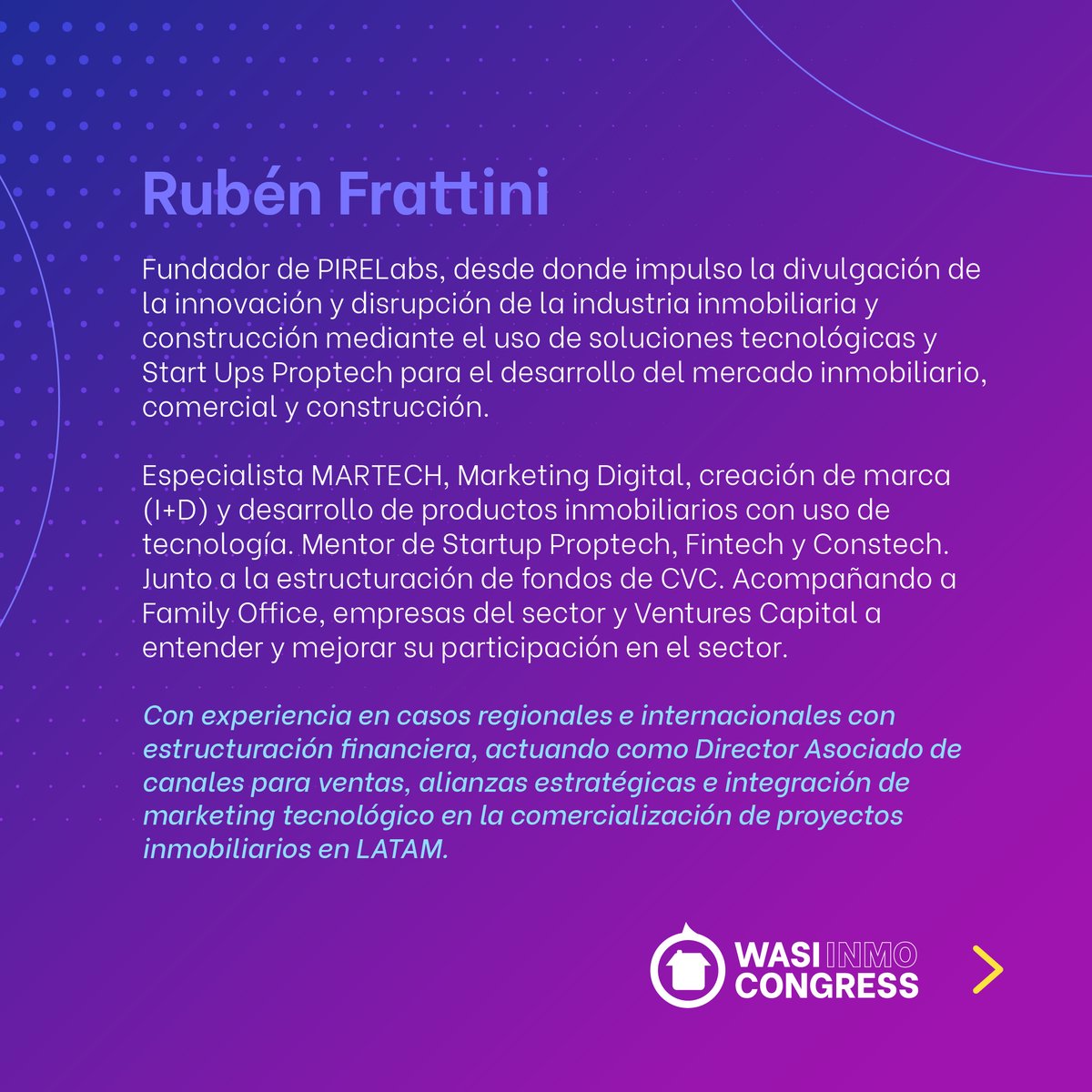 wasi_co's tweet image. Desde México 🇲🇽 #RubenFrattini – Founder de #PIRELabs e impulsor de la innovación de la industria #inmobiliaria🌎
🎥 Transmisión vía wasi.co/Congress
🗓️ Fecha: Lunes,28 de marzo.
Inscríbete aquí: lnkd.in/dqUfwhUv

#inmobiliarios #AgentesInmobiliarios #bienesraices