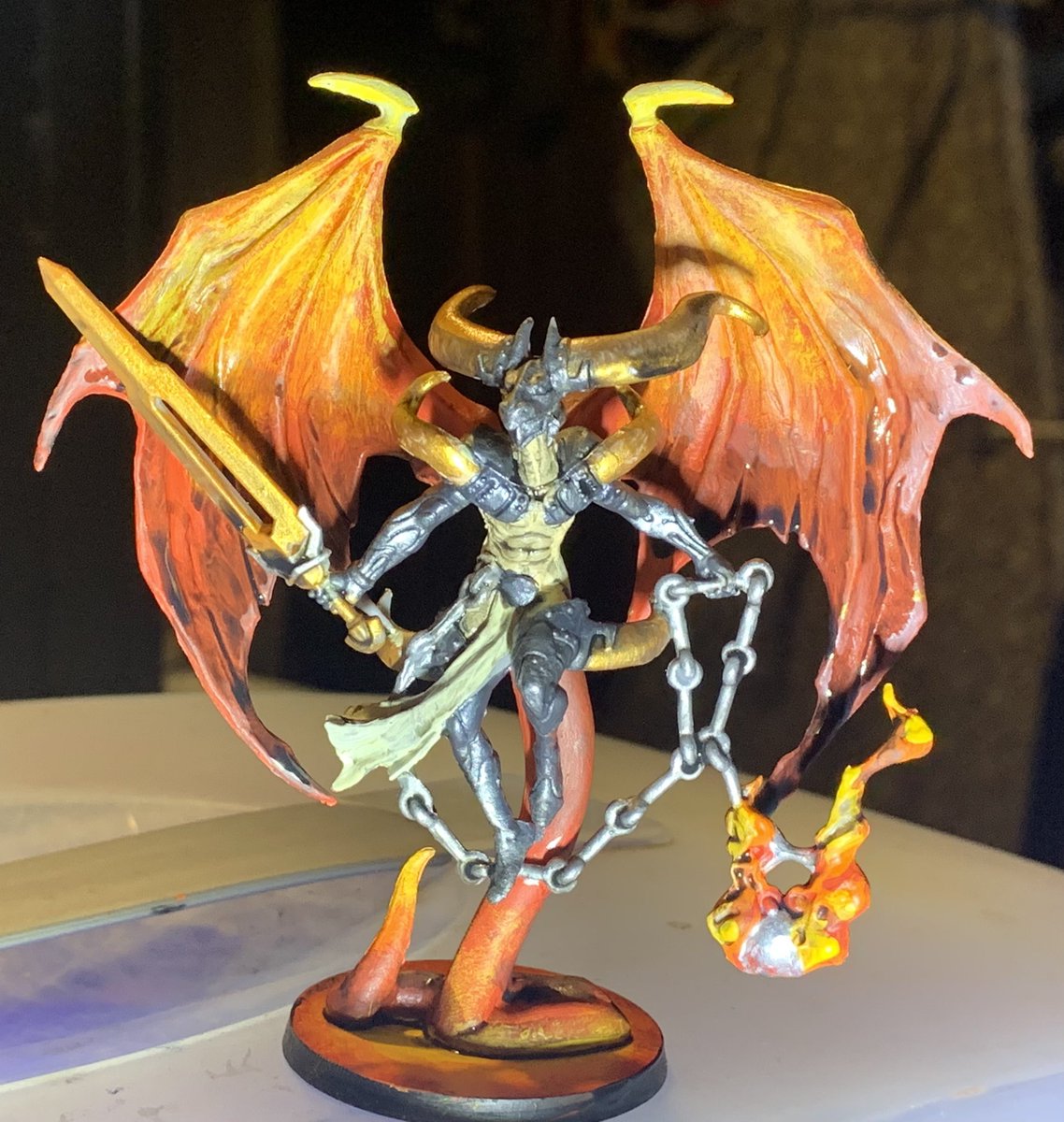 NavajoBirdsong's tweet photo. #MassiveDarkness2 #RoamingMonster #LyidanIncubusLord #painting Iβll try n get better photies in daylight.. https://t.co/8CFCWW60SB