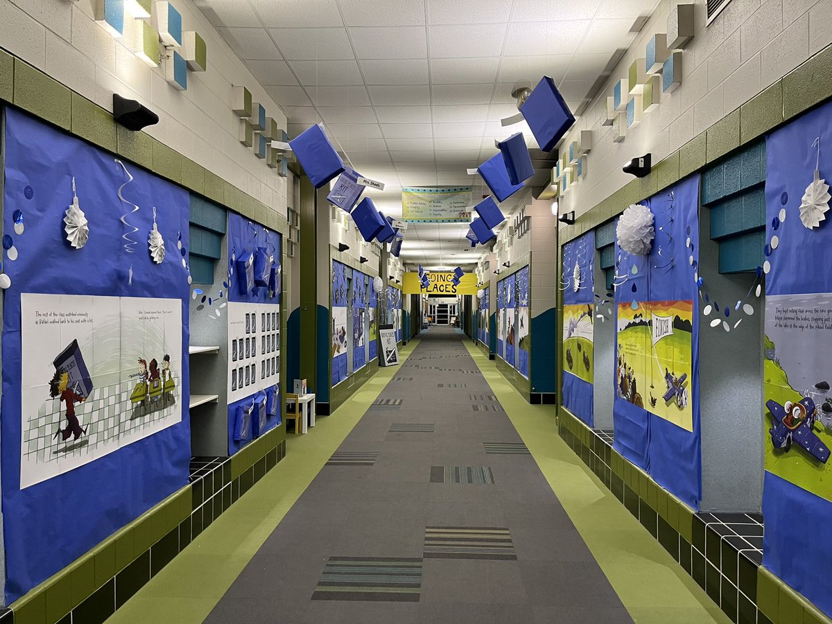 This week is our annual Shamrock Reads event. This year we wanted the kids to experience how it would feel to walk through a book.  We created a book walk using Going Places by Peter and Paul Reynolds.  Thank you for inspiring our students with your words and illustrations.