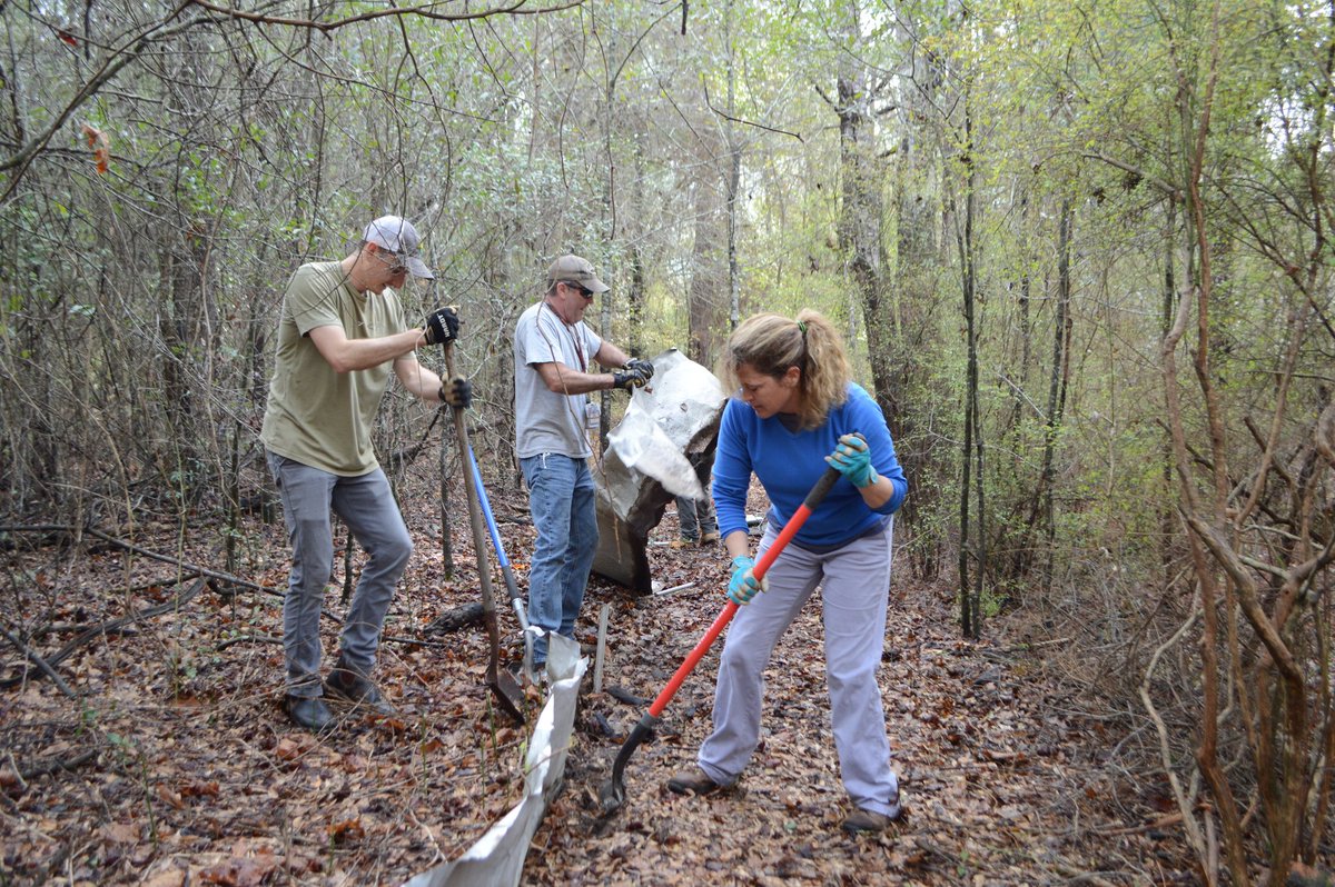 UGASREL's tweet photo. SREL came together and removed the mile long drift fence from Ebay on the #SRS. This fence has provided for many researchers over the years, but has not been in use for some time. As good environmental stewards, #SREL decided to remove it. #Teamwork #Ecology #Recycle #UGASREL https://t.co/1sxCZaNIyx
